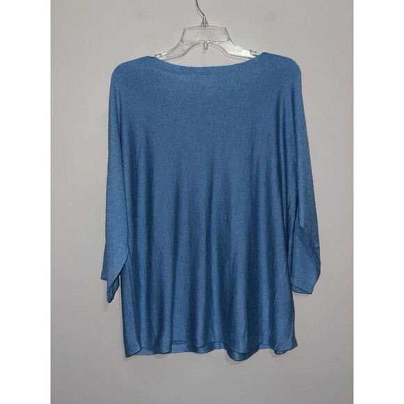 Chicos 2 Cashmere Blend Sweater Soft Cozy Boat Neck Dusty Blue Classic 12/14 Lg - Picture 2 of 13